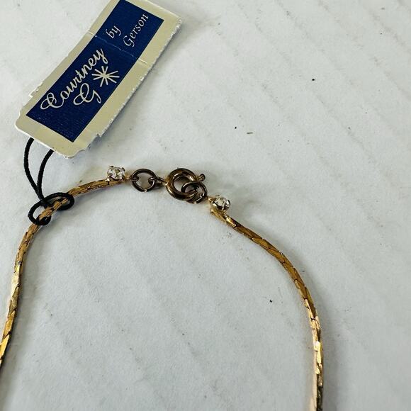 Courtney G By Gerson Crystals Faux Pearl Necklace Sparkling Gold Tone Chain NEW! - Picture 3 of 9